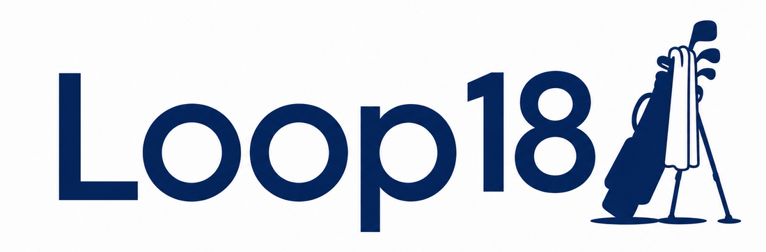 Loop18 golf brand logo with golf bag and clubs icon 